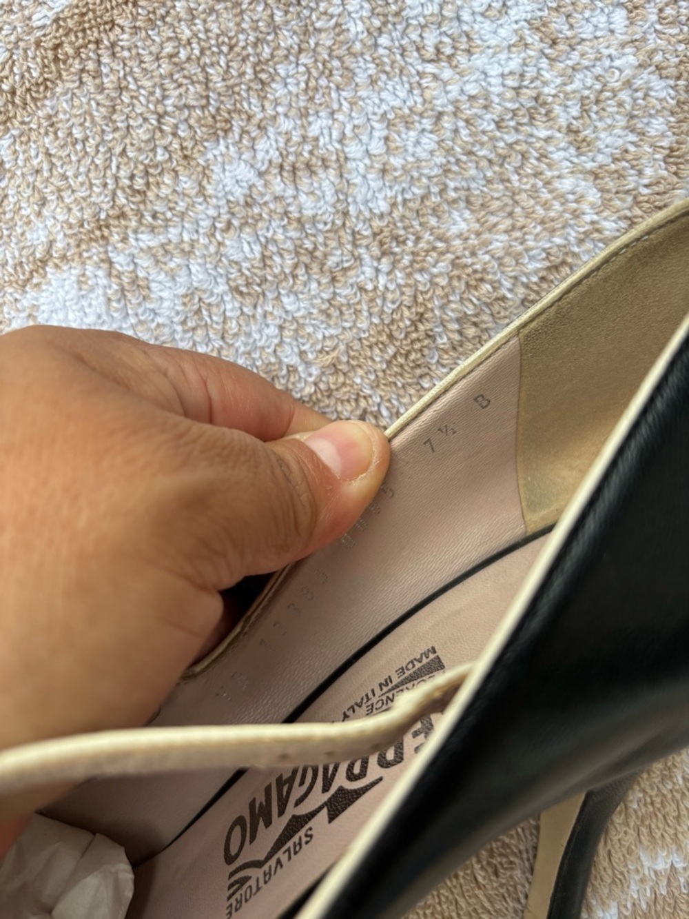 Salvatore Ferragamo Black & Cream Pointed Mary Jane Pumps - Picture 3 of 8